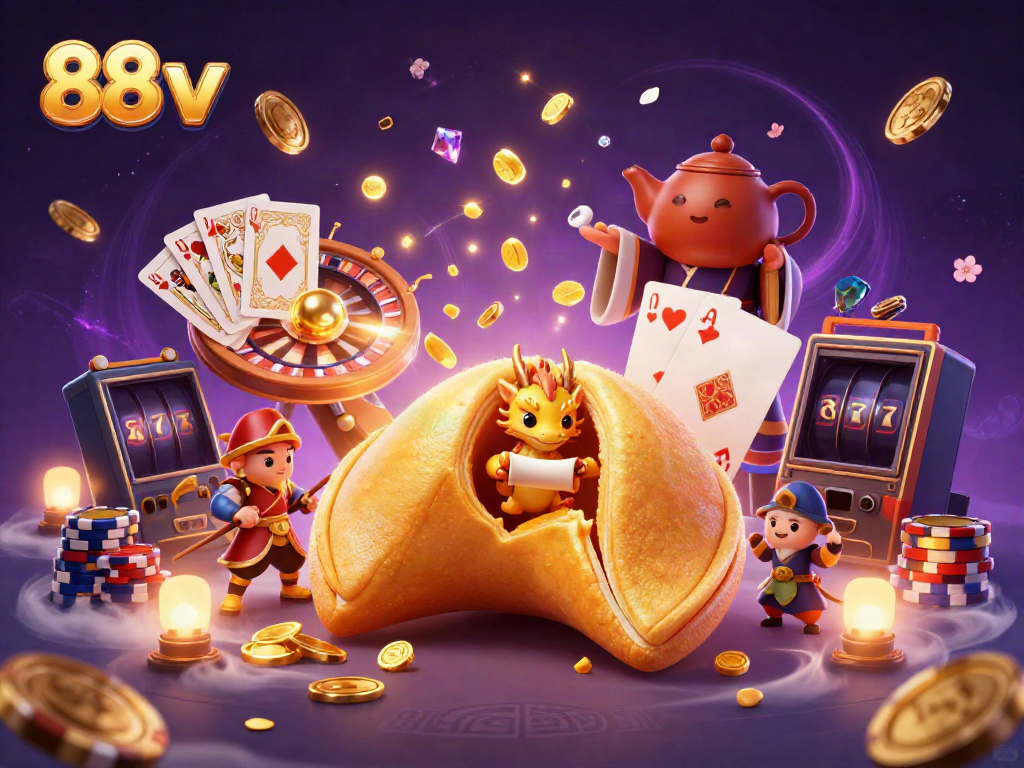 Experience excitement with 88 vv's vibrant casino scene featuring golden treasures and dynamic gaming elements.