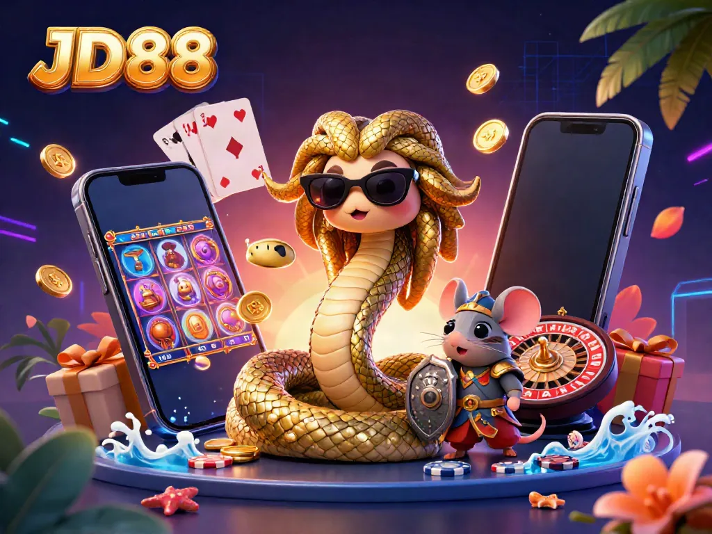 Spin the reels and win at JD88 with colorful casino elements and character interaction.