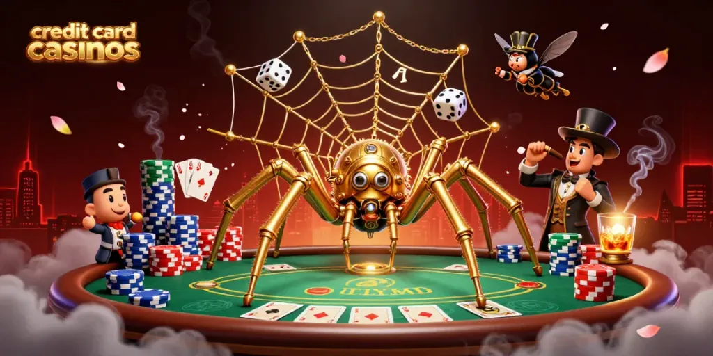 Experience thrilling gameplay with credit card casinos in a vibrant, steampunk-inspired 3D scene.