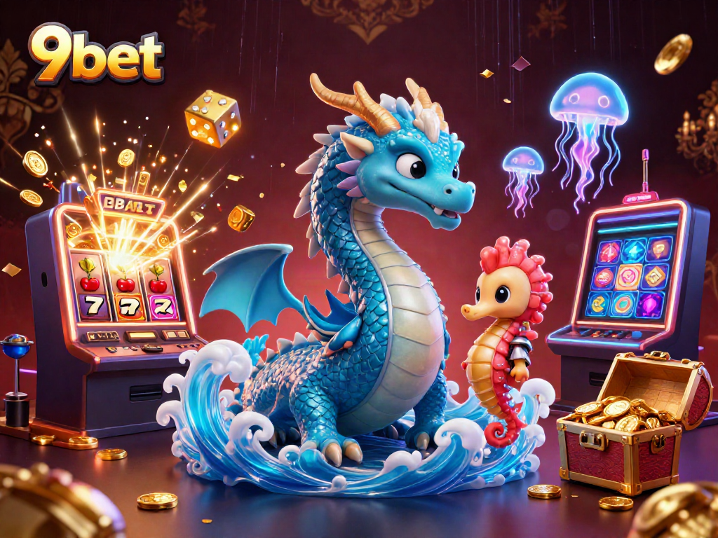 Experience excitement with 9bet's dynamic casino scene filled with lively characters and jackpots.