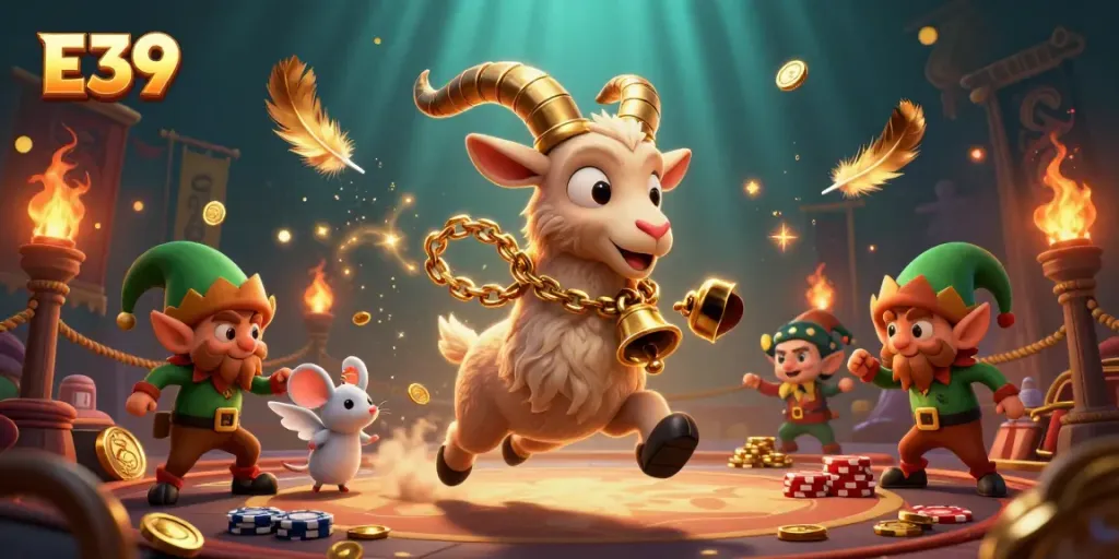 Experience the festive excitement of E39 as Krampus and elf gremlins animate a lively casino scene filled with golden treasures.