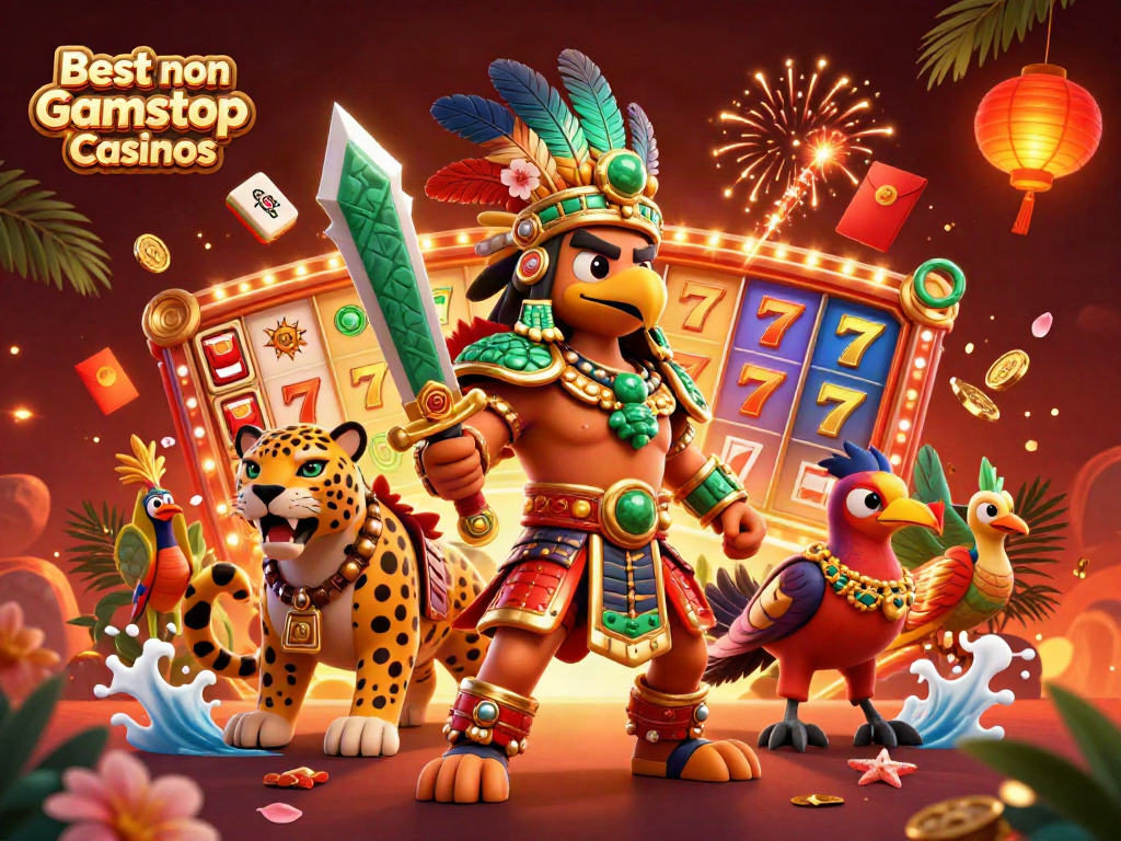 Play at the Best non Gamstop Casinos with exciting slot reels, vibrant colors, and engaging characters!