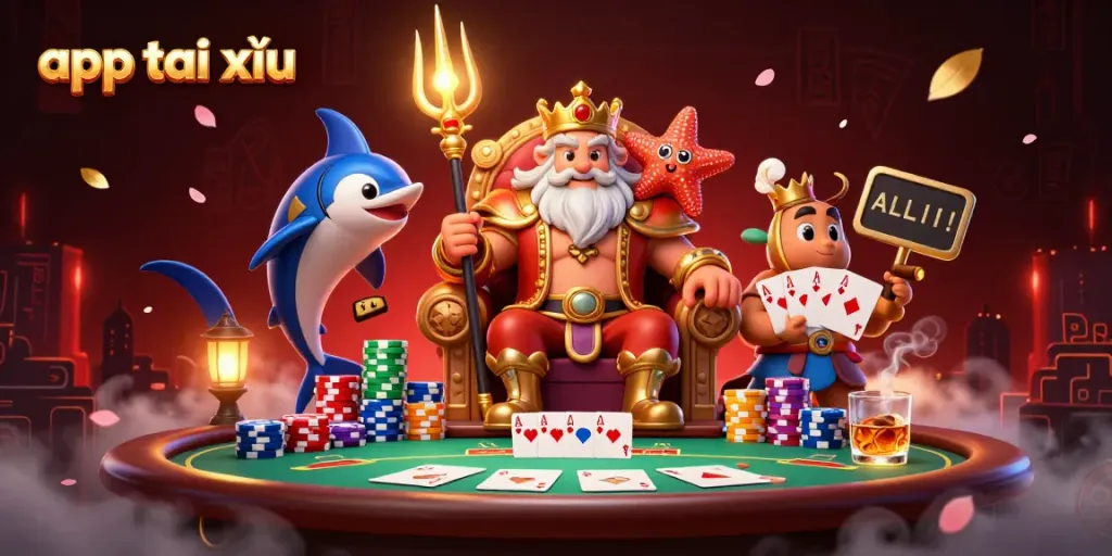 Engage in the thrilling app tài xỉu experience with Neptune, poker chips, and championship ambiance.