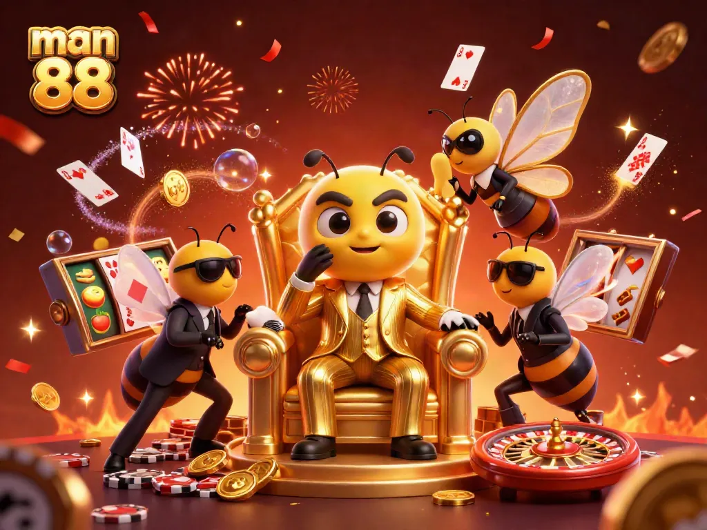 Engage in thrilling action at man 88 with a vibrant casino scene featuring characters and jackpot elements.