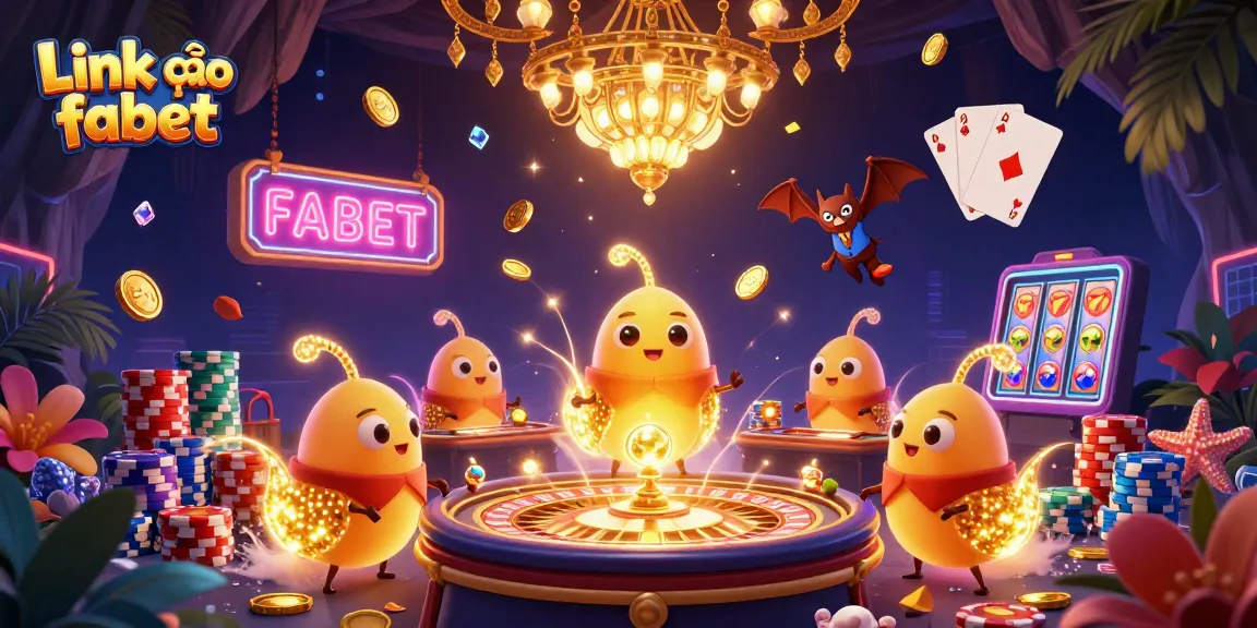 Engage in thrilling games with Link vào fabet as glowworms illuminate a vibrant cave casino scene.