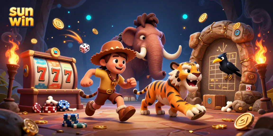 Experience the excitement of sun win through dynamic slot reels and engaging game elements in a vivid 3D scene.