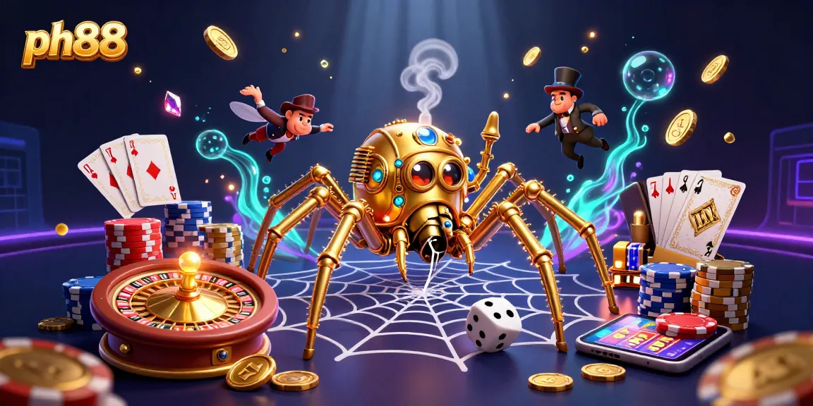 Experience thrilling gameplay at ph88 with a steampunk spider webbing riches and gaming excitement.