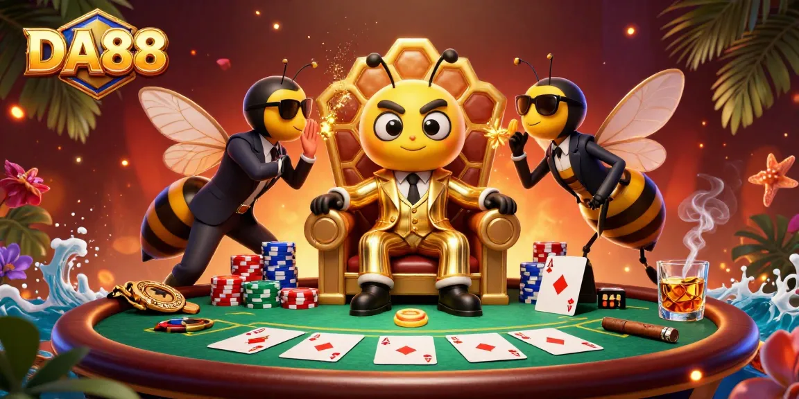Ace up your game with DA88 at an extravagant casino scene featuring a regal bumblebee mob boss.
