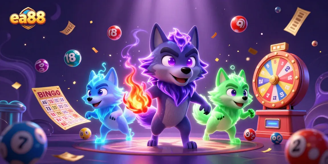 Capture excitement with ea88, featuring a dynamic scene of ghostly wolves and colorful lottery elements.