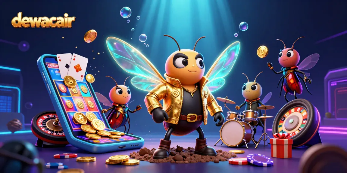 Win big with dewacair's vibrant slot games featuring animated characters in a dynamic casino scene.