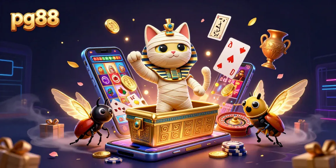 Experience thrilling gameplay at pg88 with a vibrant 3D illustration of an energetic Egyptian casino scene.