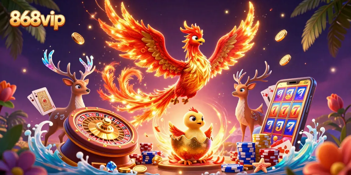 Experience thrilling wins at 868vip with a magical casino scene featuring vibrant characters and game elements.