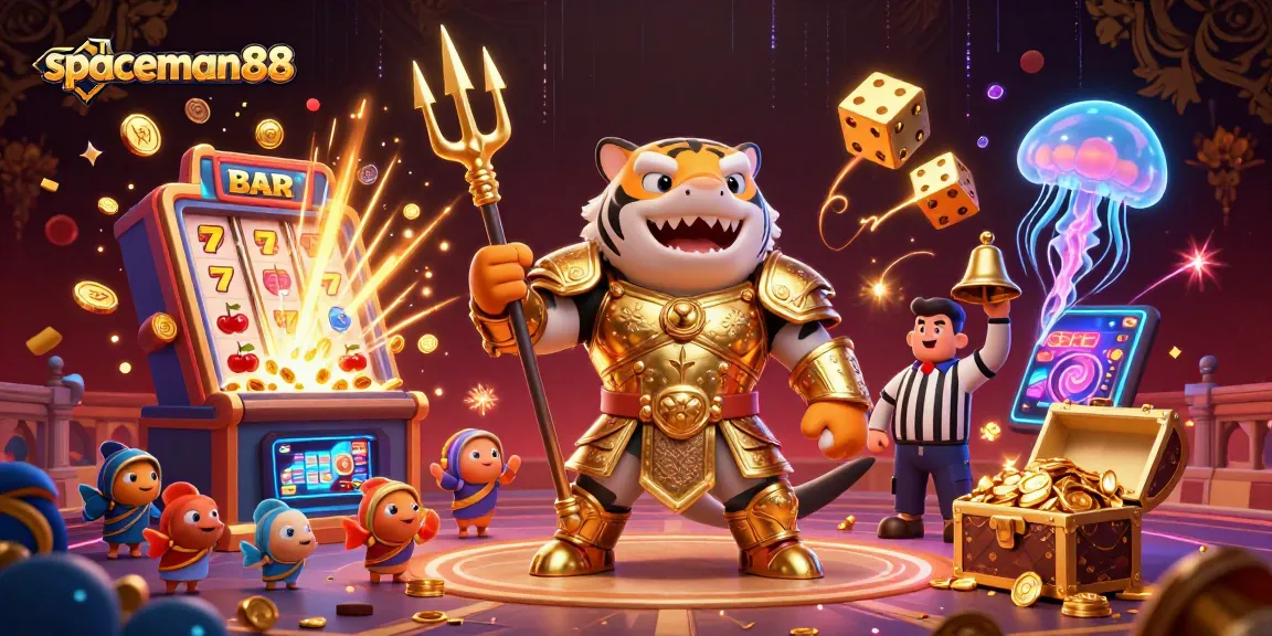spaceman88 showcases a vibrant underwater casino illustration bursting with winnings and excitement